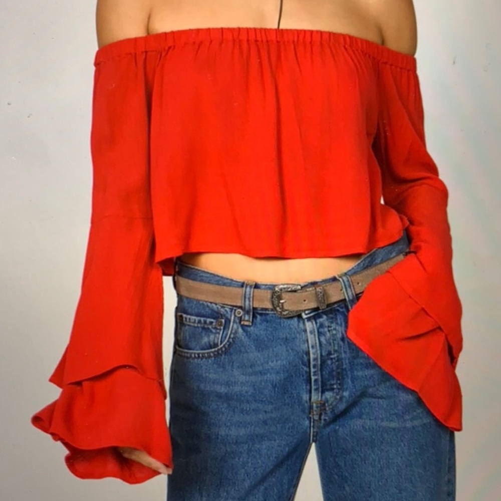 Tobi wide sleeve red crop top